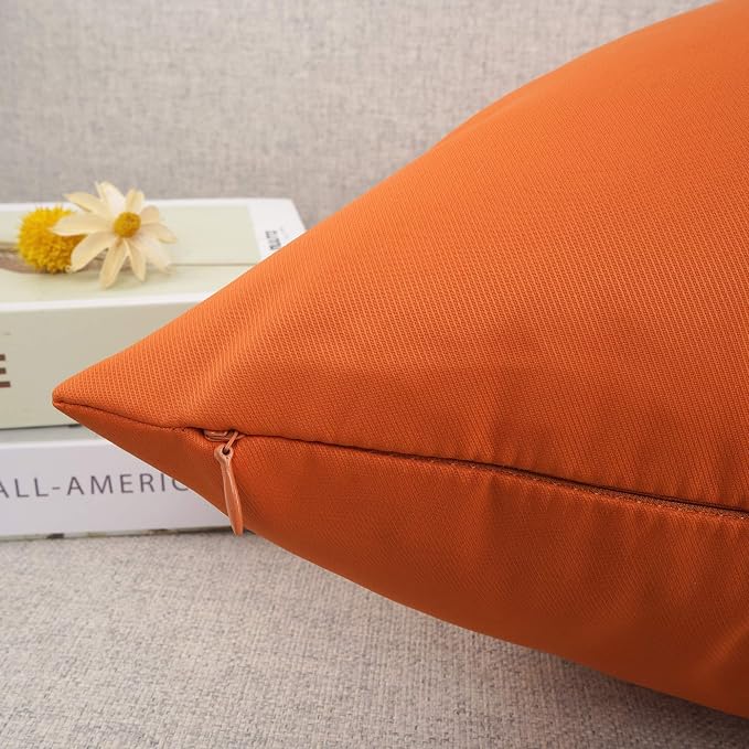 YOUR SMILE Pack of 2 Decorative Outdoor Waterproof Pillow Covers Garden Cushion Sham Throw Pillowcase Shell for Patio Tent Couch (Orange, 12''x20'')