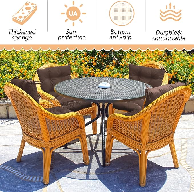 Marsui 4 Pcs Outdoor Indoor High Back Chair Cushions Patio Furniture Tufted Pillow with Ties Water-Resistant Replacement Outdoor Rocking Chair Cushions, 42 x 21 Inches (Brown,Solid Color)