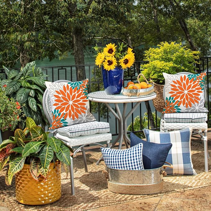 DFXSZ Outdoor Waterproof Pillow Covers 20x20 Set of 2 Orange Grey Flower | Spring Summer Waterproof Flower Throw Pillowcases(No Inserts)Outdoor Decor for Fall Patio Funiture Garden Polyester Covers
