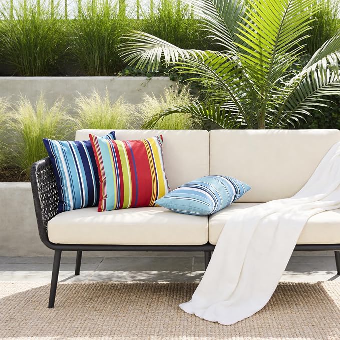 Waterproof Outdoor Pillow Covers 18x18 Inch Set of 2, Orange and Red Stripe Decorative Colorful Throw Pillow Cover, Modern Farmhouse Cushion Cases for Patio Garden Porch Balcony Couch Sofa