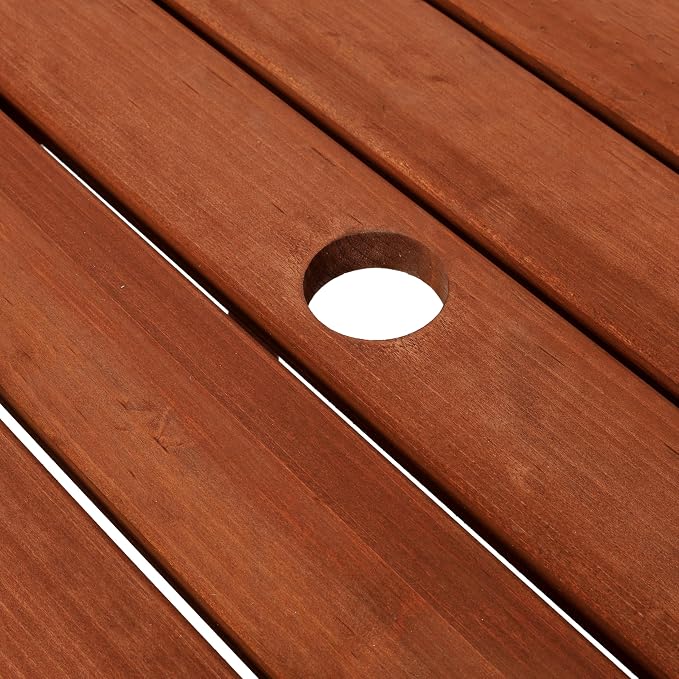 Wooden Picnic Table,Outdoor Wooden Dining Rectangle Table w/Umbrella Hole,for Patio,Garden,Backyard