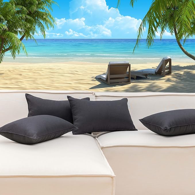 Home Brilliant 12x20 Pillow Cover Black Outdoor Pillows for Patio Set of 4, Rustic Throw Pillow Covers Compatible with Sunbrella Slipcover for Garden Swimming Pool, 30 x 50cm, Black