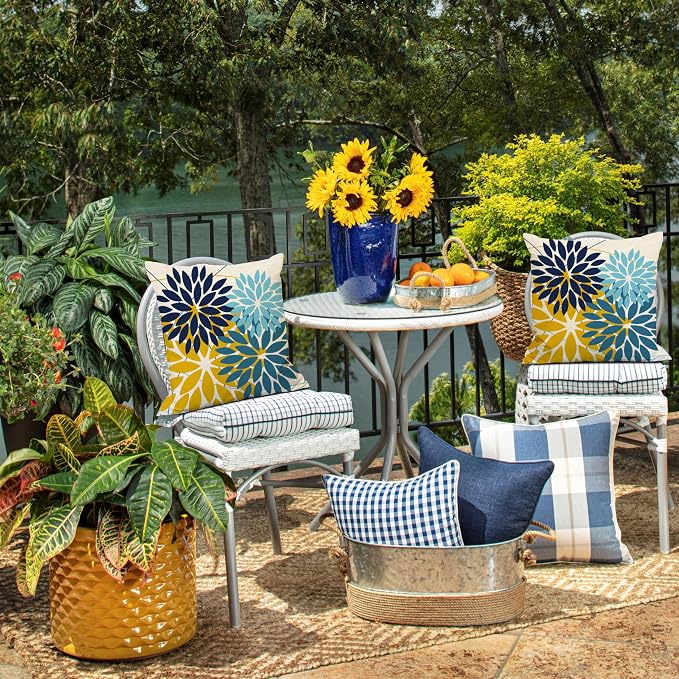 DFXSZ Pack of 2 Outdoor Waterproof Throw Pillow Covers 20x20 Dark Yellow | Polyester Colorful Spring Summer Floral Decorative Cushion Cases(NO INSERT),For Couch Patio Funiture Garden Home Decor
