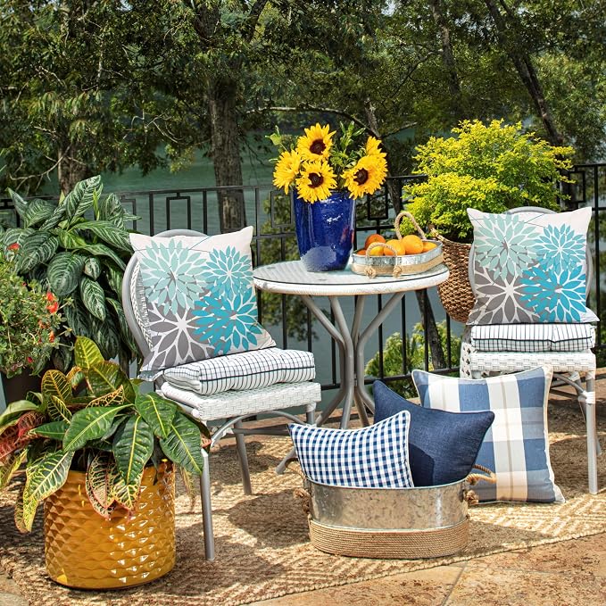 DFXSZ Pack of 2 Outdoor Waterproof Throw Pillow Covers 20x20 LightBlue Grey | Polyester Colorful Spring Summer Floral Decorative Cushion Cases(NO INSERT),For Couch Patio Funiture Garden Home Decor