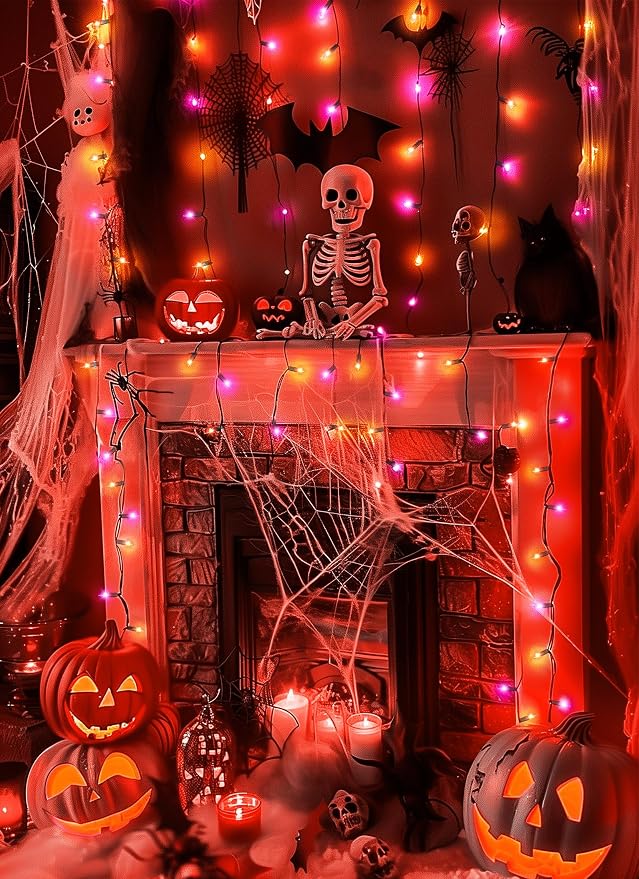 Orange & Purple Halloween Mini Lights,50 Count 10 Feet Mini String Lights | Incandescent Bulb Connectable Halloween Lights for Haunted House Ghost Party Holiday Window Indoor Outdoor Decoration,