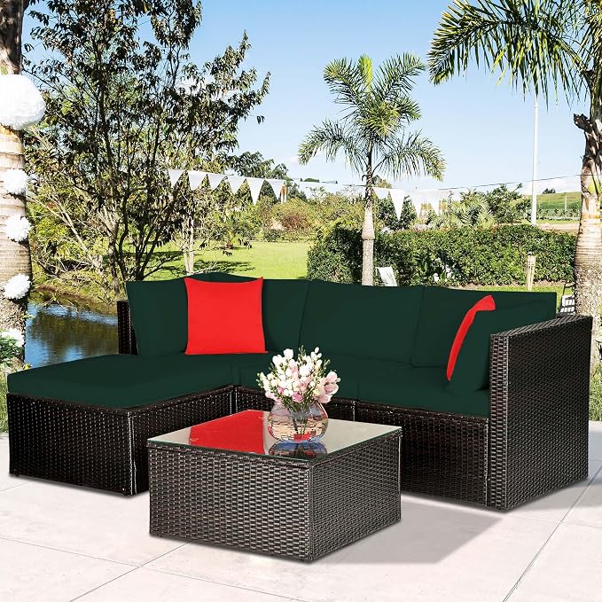 9pc Waterproof Outdoor Couch Cushions for 4 Seat Patio DarkGreen | Water-resistant, UV-resistant,9pc High-Density Foam Replacement Cushions for 4-Seat Outdoor Sectional Furniture