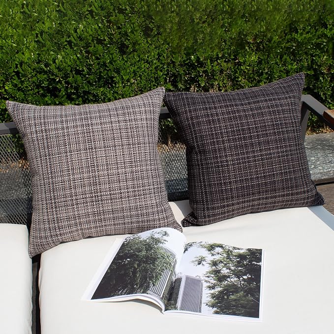 Kevin Textile Outdoor Waterproof 14"x24" Lumbar Pillow Covers 2 Pack, Black | Water Resistant, Faux Linen Yarn-dyed, Woven Texture Throw Pillow Covers for Tent Patio Garden Couch Sofa