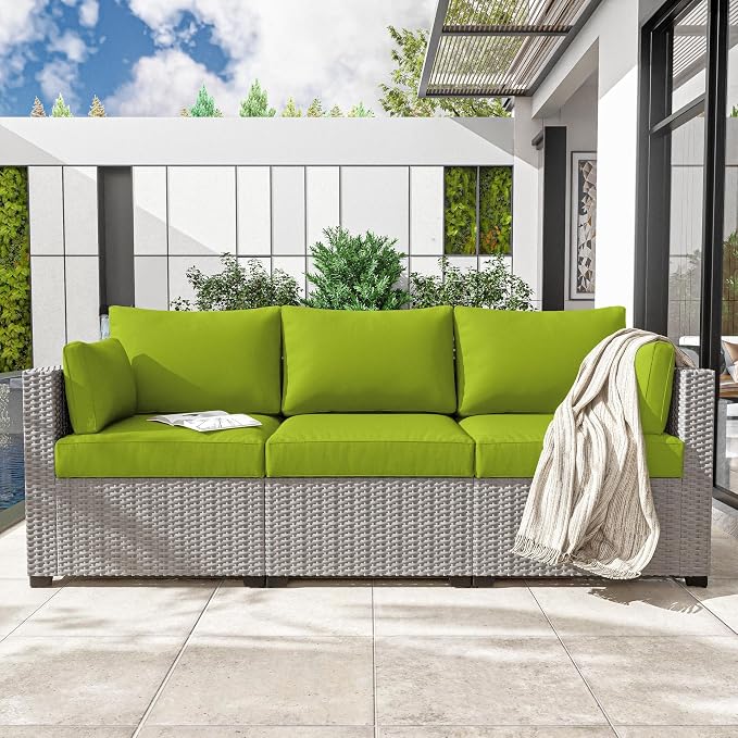 Outdoor Furniture Replacement Cushions, Waterproof Patio Furniture Cushions, 4" Deep Seat Outdoor Sectional Cushion for 3-Seat Outdoors Rattan Sofa Patio Sofa Cushion, Grass Green
