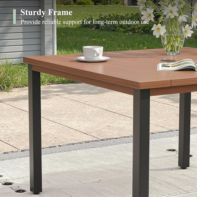 Patio Dining Set for 4, 40.2" Outdoor Dining Table and Chairs Set with Stackable Patio Chairs Outdoor Furniture for Garden Deck Backyard, Walnut Table and Black Chairs