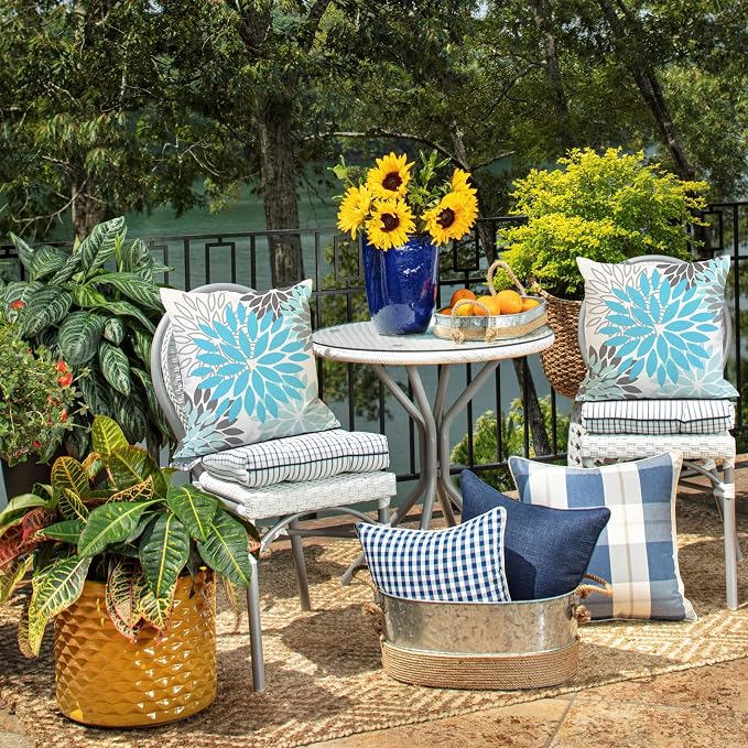 DFXSZ Outdoor Waterproof Pillow Covers 20x20 Set of 2 Sky Blue Flower | Spring Summer Waterproof Flower Throw Pillowcases(No Inserts)Outdoor Decor for Patio Funiture Garden Polyester Covers
