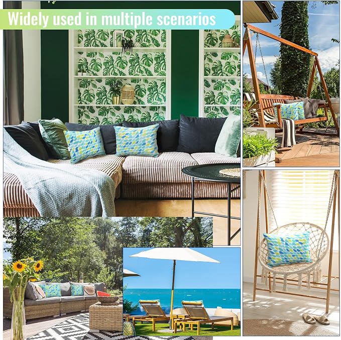 Juexica 2 Pack Chaise Lounge Pillow with Strap Outdoor Waterproof Beach Chair Neck Headrest Pillow Adjustable Elastic Band for Hammock Lumbar Recliner Pillows for Patio Pool Chair(Blue Green Pattern)