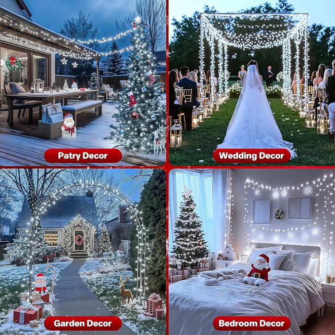 Extra Long 132FT Christmas Decorative Mini Lights, 400 LED Green Wire Fairy Starry String Lights Plug in, Timer & Memory & 8 Modes, for Indoor Outdoor Xmas Tree Wedding Party Decoration,Cool White