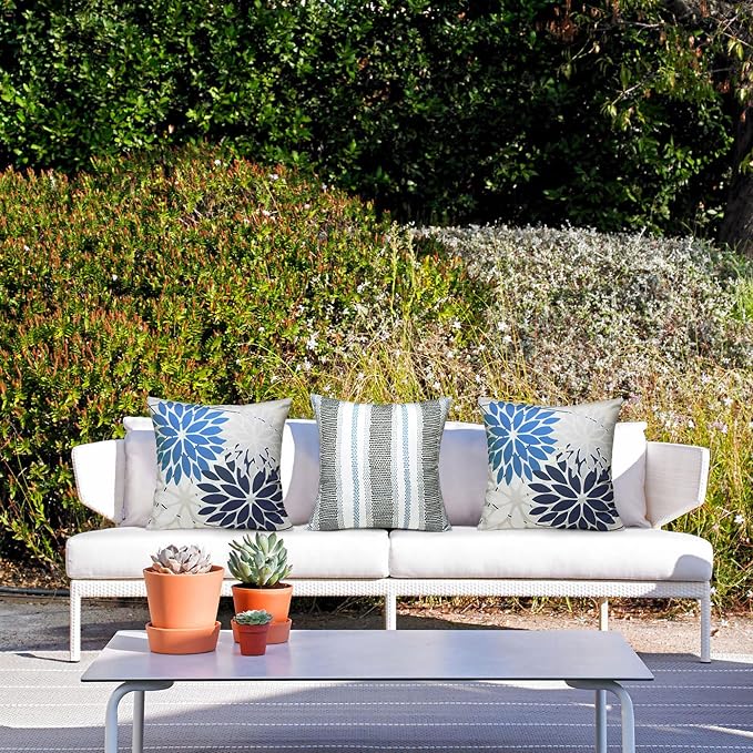 DFXSZ Pack of 2 Outdoor Waterproof Throw Pillow Covers 18x18 Blue White | Polyester Colorful Spring Summer Floral Decorative Cushion Cases(NO INSERT),For Couch Patio Funiture Garden Home Decor