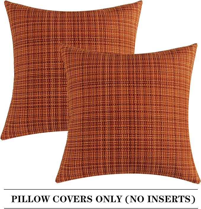 Kevin Textile Outdoor Waterproof 26"x26" Pillow Covers 2 Pack, Burnt Orange | Fall Water Resistant, Faux Linen Yarn-dyed, Woven Texture Euro Throw Pillow Covers for Tent Patio Garden Couch Sofa