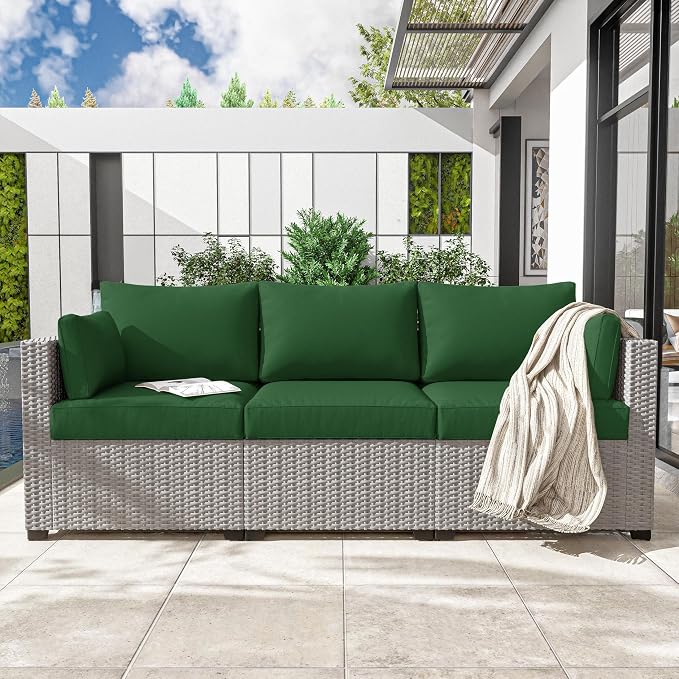 Outdoor Furniture Replacement Cushions, Waterproof Patio Furniture Cushions, 4" Deep Seat Outdoor Sectional Cushion for 3-Seat Outdoors Rattan Sofa Patio Sofa Cushion, Green