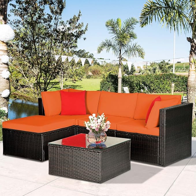 9pc Waterproof Outdoor Couch Cushions for 4 Seat Patio Orange | Water-resistant, UV-resistant,9pc High-Density Foam Replacement Cushions for 4-Seat Outdoor Sectional Furniture