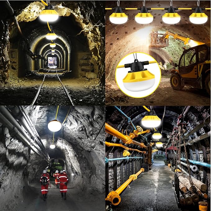 50FT Construction String Lights LED Industrial Grade Free for Climbing Hook | Best for Construction Sites, Renovation, Walkways,Patio,Mine cave, Outdoor, and Other Outdoor Lighting Solutions Use
