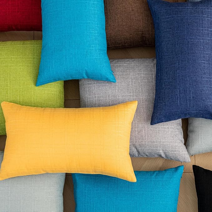 Kevin Textile Outdoor Waterproof 12”x20” Pillow Covers 2 Pack, Dark Yellow | Water Resistant, Soft Faux Linen-cotton Yarn-dyed Woven Texture Throw Pillow Covers for Tent Patio Garden Couch Sofa