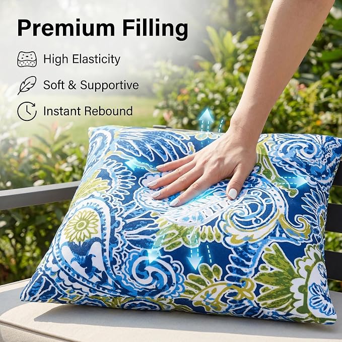 JMGBird Green Outdoor Pillows Waterproof Outdoor Pillow Covers with Insert | 18x18 Outdoor Throw Pillows Waterproof Outdoor Patio Pillows Paisley Print Decorative Pillows for Couch ,Patio Furniture