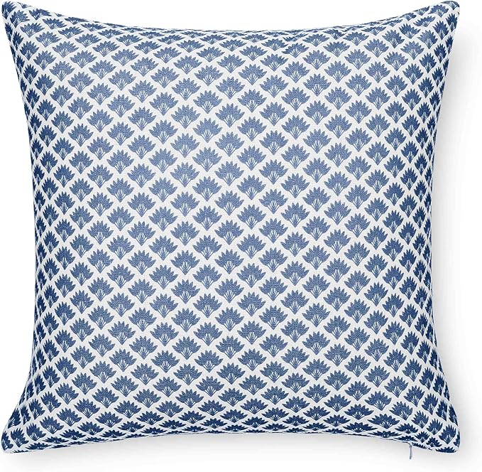 California Casual Coastal Indoor Outdoor Throw Pillow Cover, 20"x20" Water Repellent for Patio, Backyard, Couch, Poolside, Azure Blue Print Ravenala Palm Tree