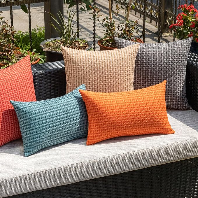 Kevin Textile Outdoor Waterproof 12"x24" Pillow Covers 2 Pack, Teal | Water Resistant Weaving Faux Linen Texture Throw Pillow Covers, Outside Decorative Pillowcases for Garden Patio Balcony Couch