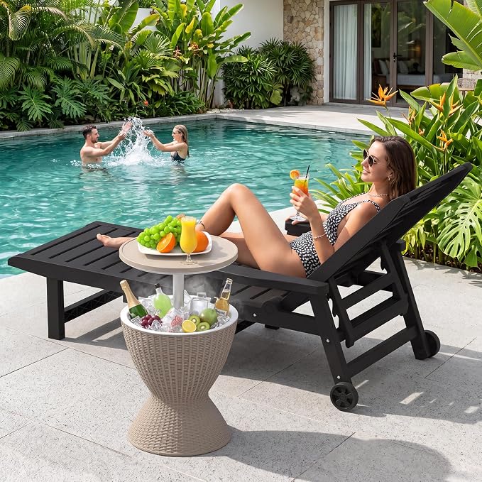 EFU Cooler Table, 8 Gallon Cooler Bar Table, Adjustable Height Multi-Functional Outdoor Cool Bar for Drinks Beer & Wine, with Drain Plug, Patio Furniture for Backyard, Pool, BBQ & Party (Light Brown)