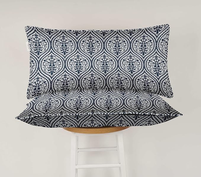 Indoor/Outdoor Polyester Fabric Lumbar Pillow Cover, All-Weather Waterproof Rectangular Cushion Case for Patio Furniture, 12 x 20 Set of 2 - Ogee-82