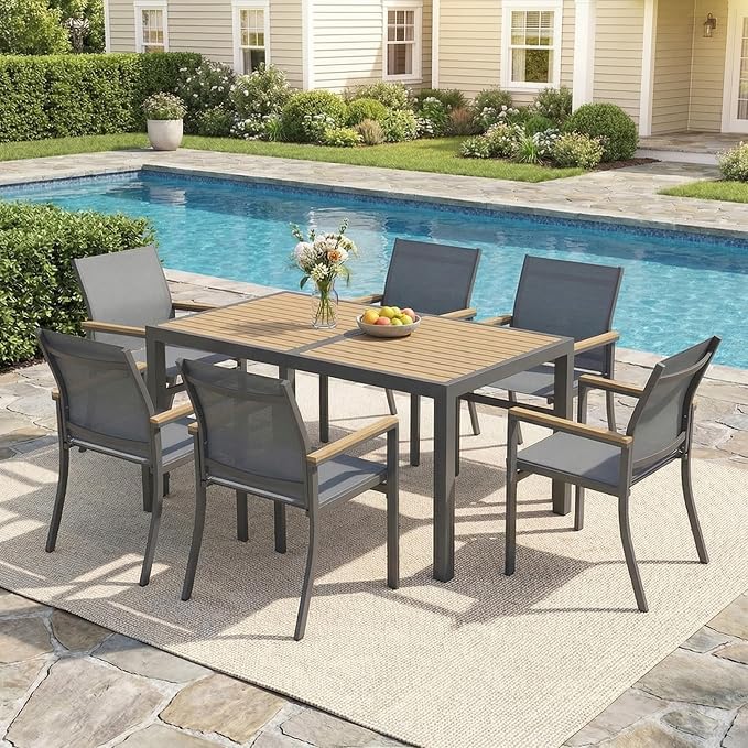 Aluminum Patio Chairs Set of 6 for All-Weather, Outdoor Patio Chairs with Breathable Quick-Drying Textilene, Outdoor Chair with 110° Ergonomic High Backrest for Porch, Patio, Garden, Deck, Backyard