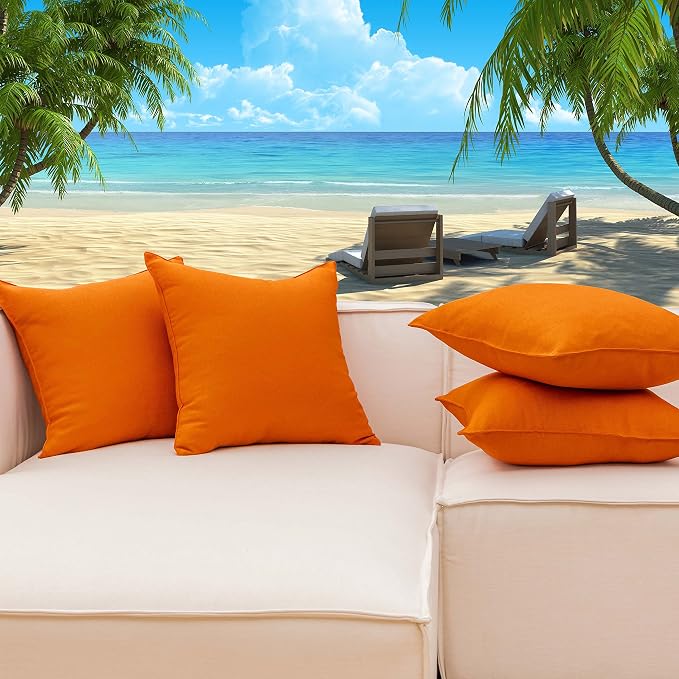 Home Brilliant Outdoor Pillow Covers Decorations Outdoor Pillows Covers 18x18 Pumpkin Throw Pillow Covers for Patio Porch, 18 x 18 cm, Set of 4, Burnt Orange
