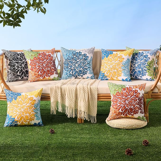Allorry Outdoor Pillow Covers 18x18 Set of 2 Vintage Black Flower Pattern Decoration Throw Pillow Covers for Summer Fall Outdoor Waterproof Garden Patio Sofa Bedroom Home Decor JB012-E18