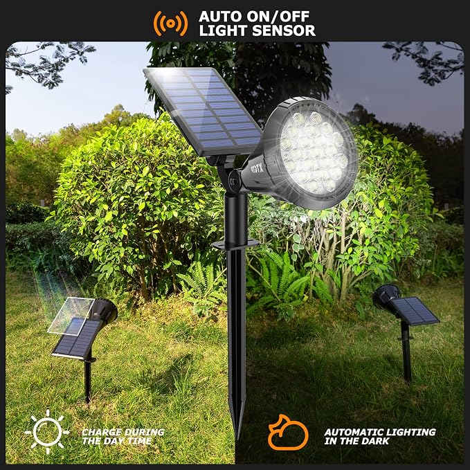 Solar Spot Lights Outdoor, 21 LEDs Solar Outdoor Lights Auto On/Off with 3 Modes, IP67 Waterproof Yard Spotlight Landscape Lighting Garden Wall Lights, 2-in-1 Solar Powered Lights, 2Pack