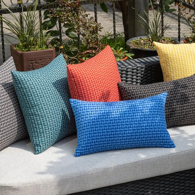Kevin Textile Outdoor Waterproof 26"x26" Pillow Covers 2 Pack, Teal | Water Resistant Weaving Faux Linen Texture Throw Pillow Covers, Outside Decorative Pillowcases for Garden Patio Balcony Couch