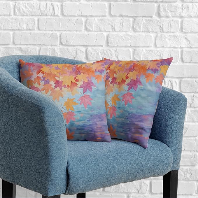 Fall Pillow Covers Maple Leaves Thorw Pillow Covers 24x24 Set of 2 Autumn Maple Leaf Teal Pillowcase Double Sided Printing Cushion Case for Home Decor Couch Sofa