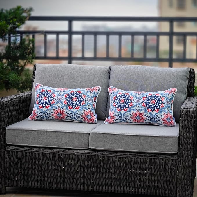 JMGBird Outdoor Lumbar Pillow Waterproof Outdoor Pillow Covers with Insert | 12×20 Outdoor Pillows Waterproof Decorative Pillows Outdoor Thtow Pillows for Patio Furniture