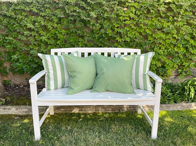 Pack of 2 Outdoor 20''x20'' Waterproof Light Green Striped Throw Pillow Covers Decorative Square Cushion Patio Pillows for Patio Furniture (Loden Frost)