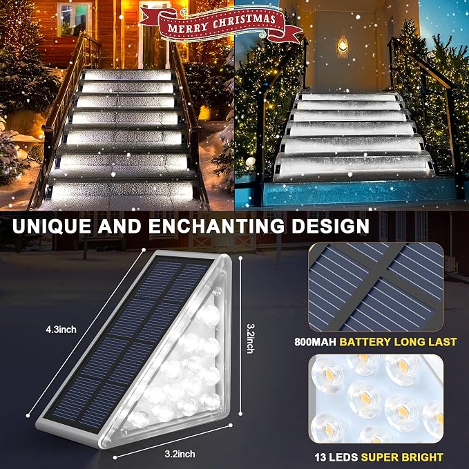 AUDLES LED Solar Step Lights Waterproof Outdoor Stair Lights, Solar Deck Light Outdoor Decor IP67 Solar Decoration Light for Yard, Patio, Garden, Walkways, Front Door, Pathway, Driveway, Porch 2PK