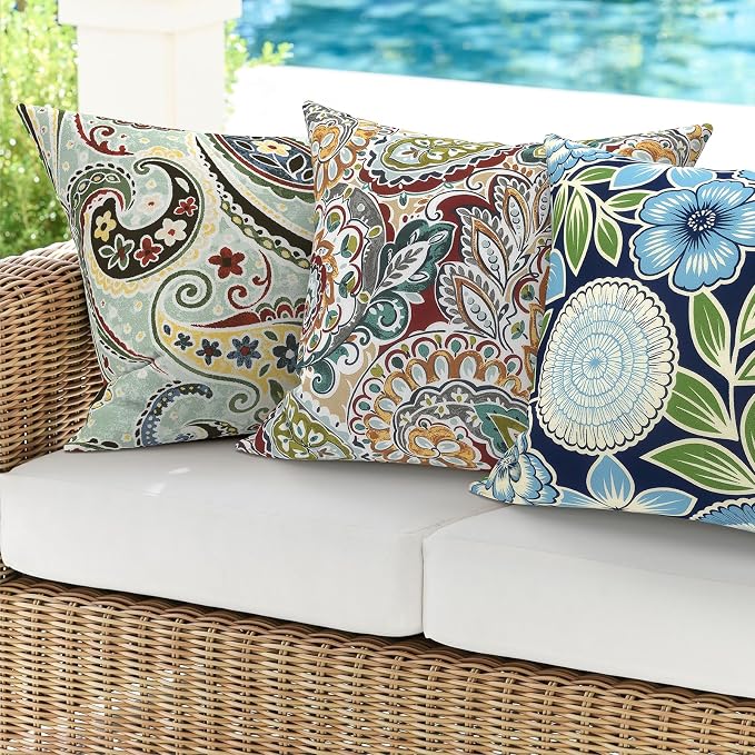 DYTXIII Pack of 2 Outdoor Waterproof Pillow Covers ONLY, 18"x18" Square Decorative Double Printed Throw Pillow Cases for Patio Couch Porch Furniture, Paisley Chilli