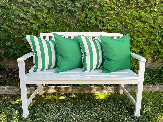 Pack of 2 Solid and Stripe 20''x20'' Outdoor Waterproof Green Throw Pillow Covers Decorative Square Cushion Patio Pillows for Patio Furniture (Amazon)
