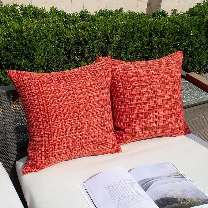 Kevin Textile Outdoor Waterproof 14"x24" Lumbar Pillow Covers 2 Pack, Red | Water Resistant, Faux Linen Yarn-dyed, Woven Texture Throw Pillow Covers for Tent Patio Garden Couch Sofa