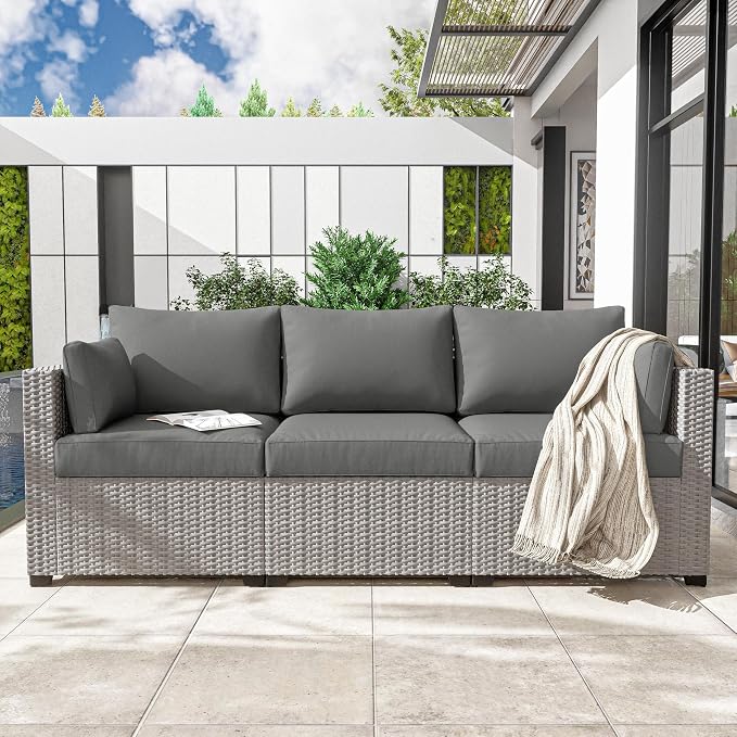 Outdoor Furniture Replacement Cushions, Waterproof Patio Furniture Cushions, 4" Deep Seat Outdoor Sectional Cushion for 3-Seat Outdoors Rattan Sofa Patio Sofa Cushion, Light Grey