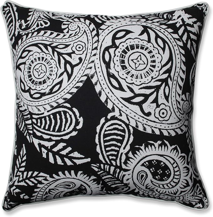 Pillow Perfect Paisley Indoor/Outdoor Accent Throw Pillow, Plush Fill, Weather, and Fade Resistant, Floor - 25" x 25", Black/Ivory Addie,