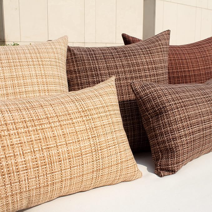 Kevin Textile Outdoor Waterproof 20x20 Inch Pillow Covers 2 Pack, Beige | Water Resistant, Faux Linen Yarn-dyed, Woven Texture Throw Pillow Covers for Tent Patio Garden Couch Sofa