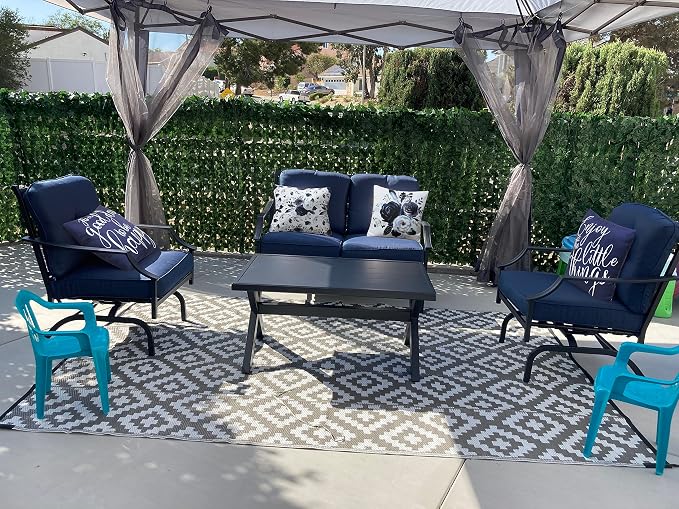Merrycolor Set of 4 Outdoor/Indoor Pillow Covers 18x18 Waterproof Navy Blue and White Floral Decorative Pillow Covers Outdoor Pillows for Patio Furniture