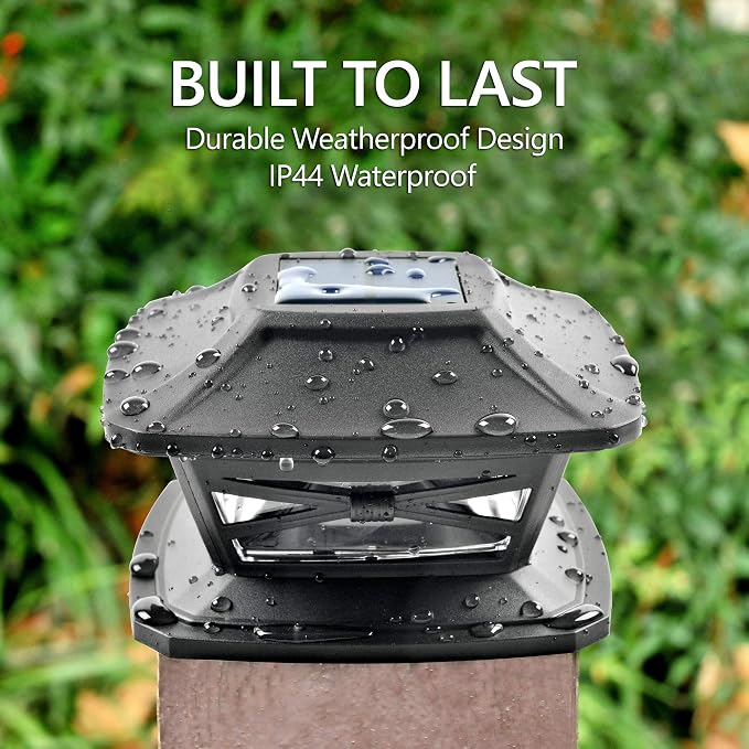 Davinci Lighting Flexfit Solar Outdoor Post Cap Lights - Includes Bases for 4x4 5x5 6x6 Wooden Posts - Bright LED Light - Slate Black (8 Pack) | Slate Black, Wooden Posts, fence/deck/garden/patio, UV fade-protected plastic, auto-on, 7-8h, cordless, IP4...