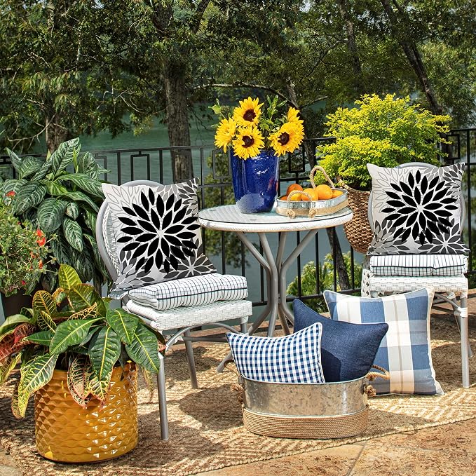 DFXSZ Outdoor Waterproof Pillow Covers 18x18 Set of 2 Black Grey Flower | Spring Summer Waterproof Flower Throw Pillowcases(No Inserts)Outdoor Decor for Patio Funiture Garden Polyester Covers