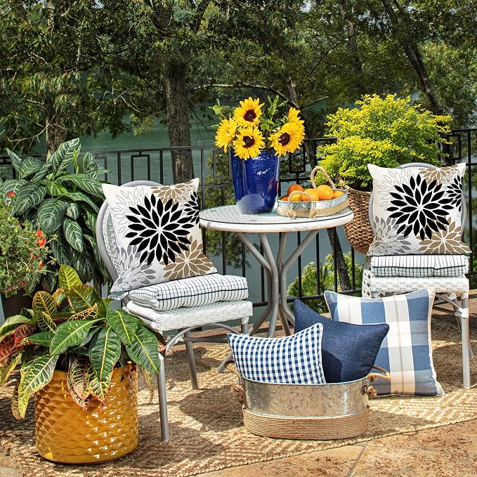 DFXSZ Outdoor Waterproof Pillow Covers 20x20 Set of 2 Black Brown Flower | Spring Summer Waterproof Flower Throw Pillowcases(No Inserts)Outdoor Decor for Patio Funiture Garden Polyester Covers