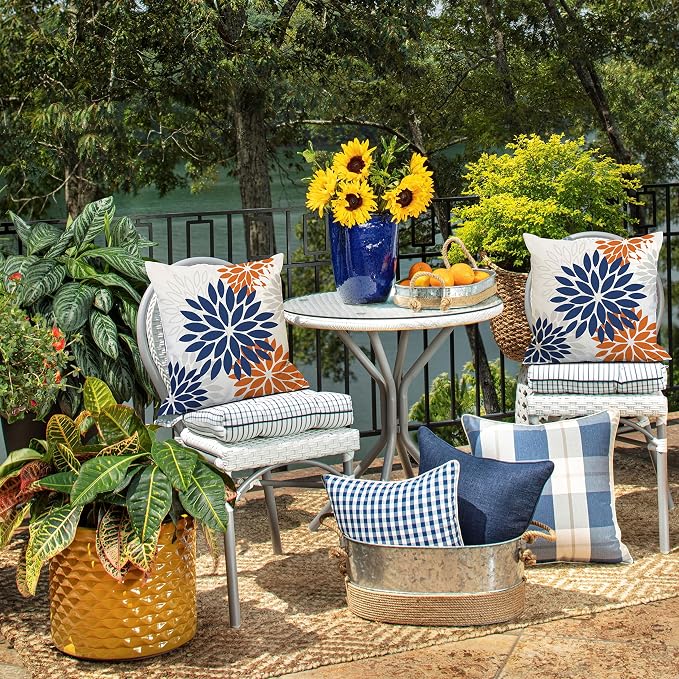 DFXSZ Outdoor Waterproof Pillow Covers 16x16 Set of 2 Blue Orange Flower | Spring Summer Waterproof Flower Throw Pillowcases(No Inserts)Outdoor Decor for Fall Patio Funiture Garden Polyester Covers
