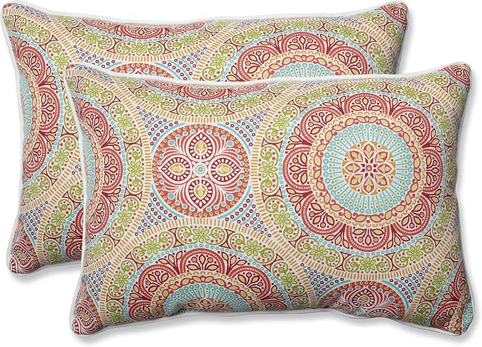 Pillow Perfect - 609416 Outdoor/Indoor Delancey Jubilee Lumbar Pillows, 11.5" x 18.5", 2 Count (Pack of 1) Pink