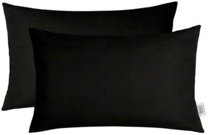 RSH DECOR: Lumbar Throw Pillows Set of 2 | 20" x 12" | All-Weather Spun Fabric | Water and Fade-Resistant | Outdoor Support Pillows for Patio Furniture | Black