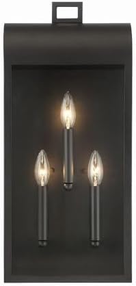 Eurofase Sawyer 3 Light Outdoor Wall Lantern with Satin Black Finish - Wet Rated ETL Certified Dimmable Sconce Light for Porch Patio Entryway